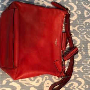 Coach large red leather shoulder bag